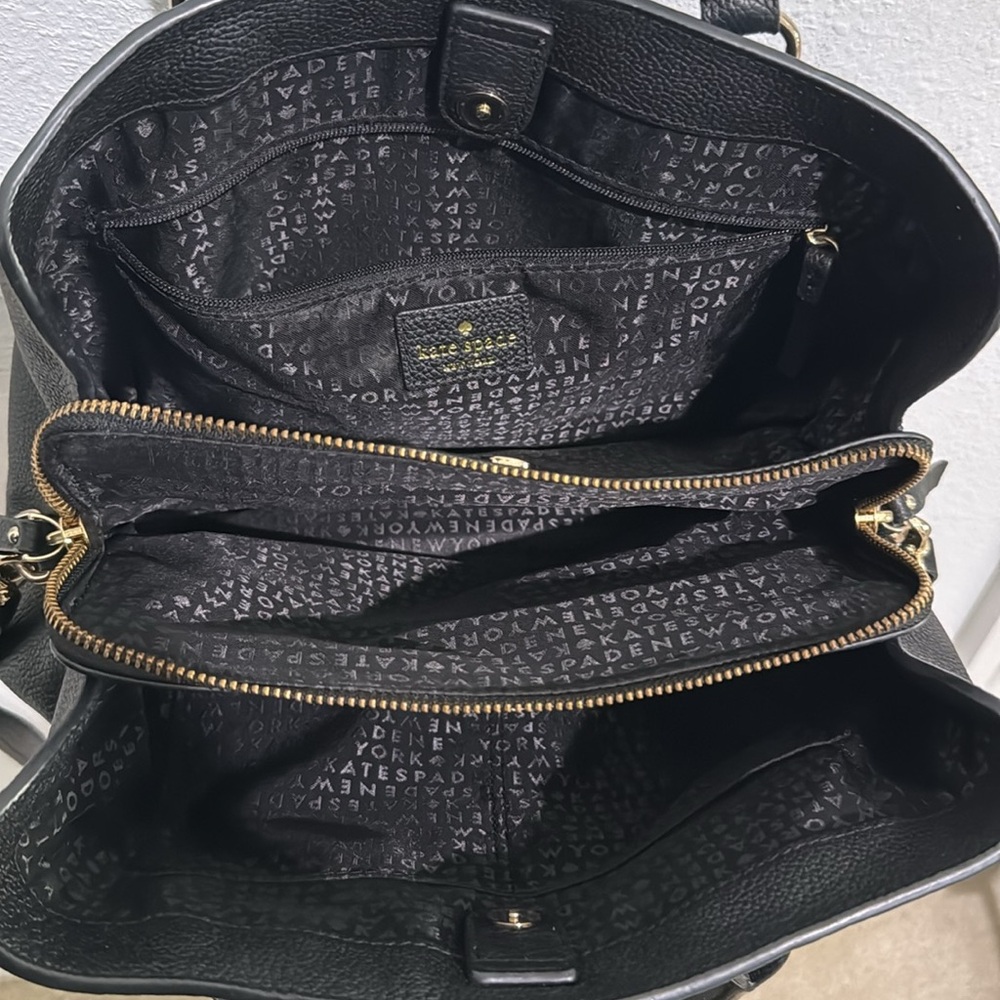 🖤 Kate Spade Black Leather Tote Bag Crossbody Handles 🖤 - Picture 6 of 10